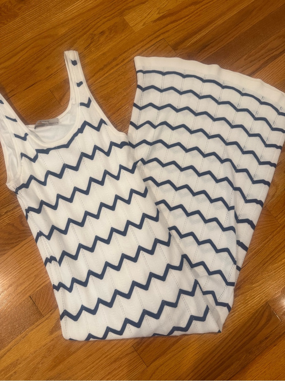LOFT White Maxi Dress with Navy Zigzag Stripes